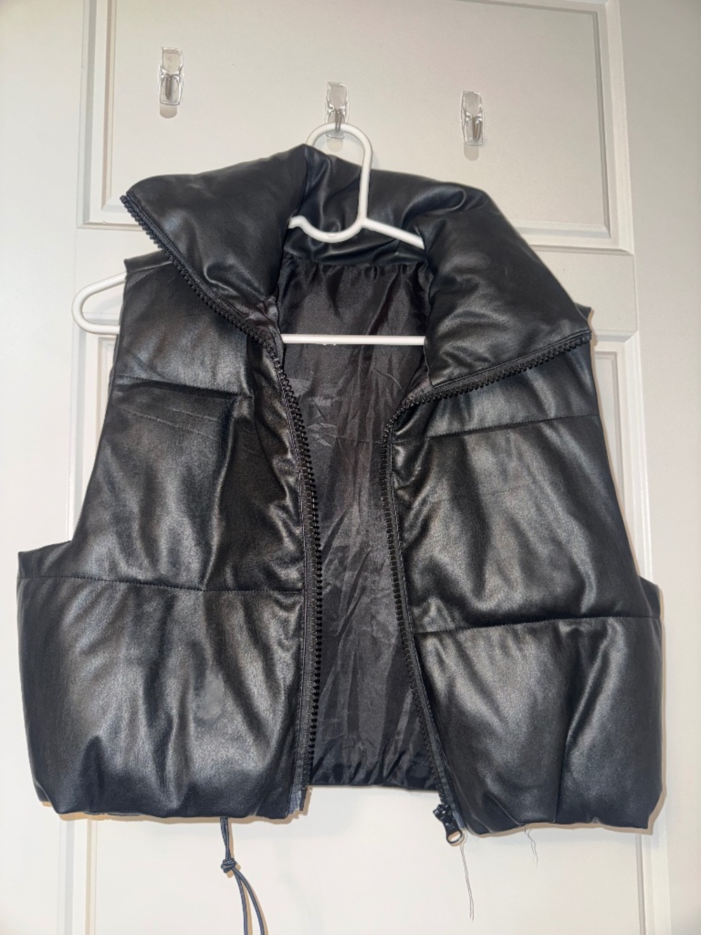 Black Faux Leather Puffer Vest | Oversized Fall Vest